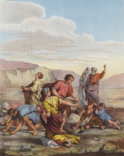 Hebreos recogiendo maná del cielo en el desierto de Nicolas Poussin